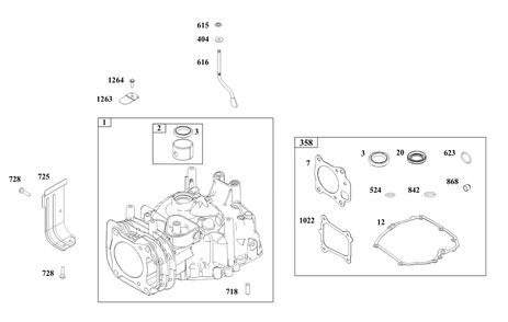 Cylinder Group Diagram and Parts List for 123P02-0002-H5 100000 - 19Z999 Briggs and Stratton Engine